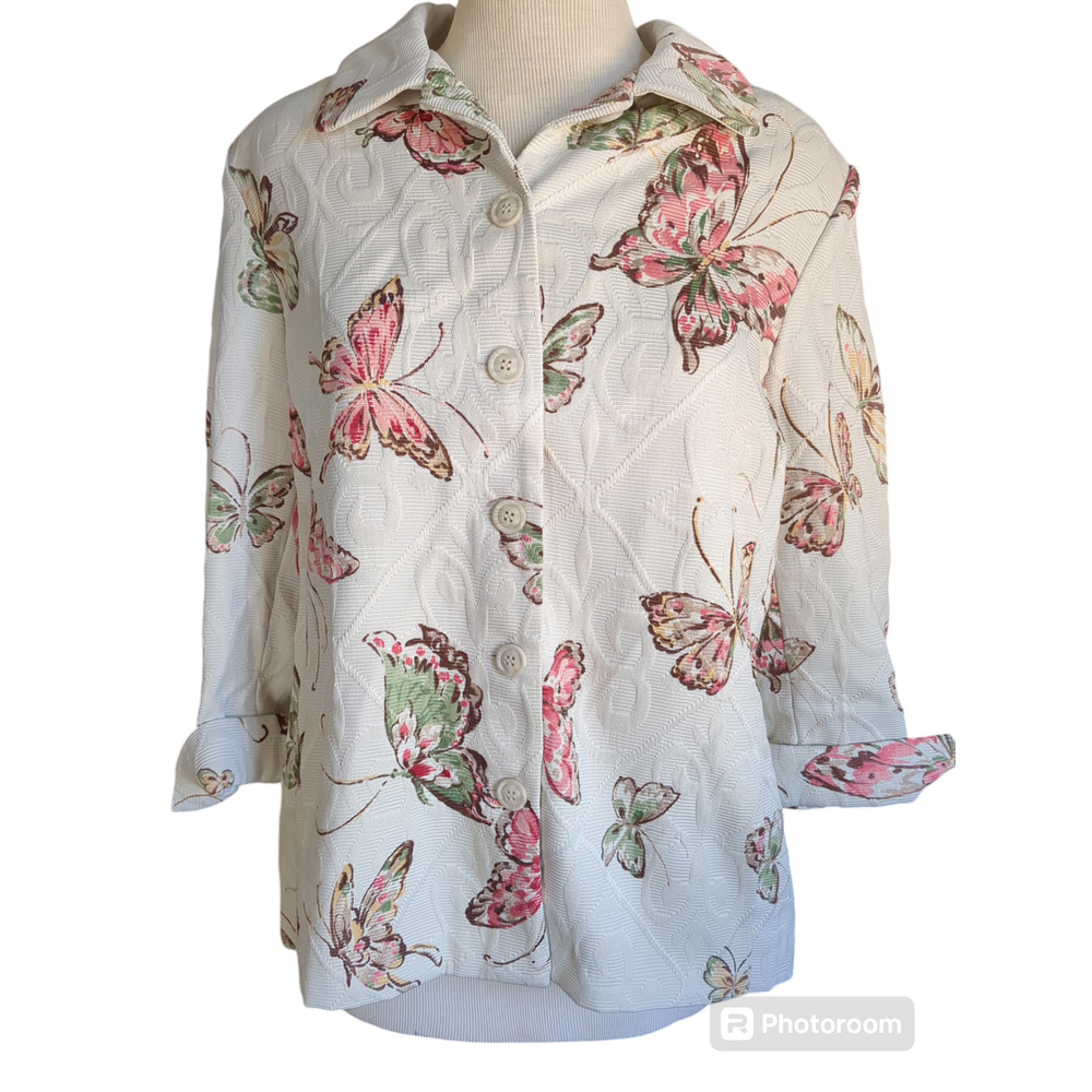 16P Alfred Dunner pink cream butterfly women's coat jacket #14